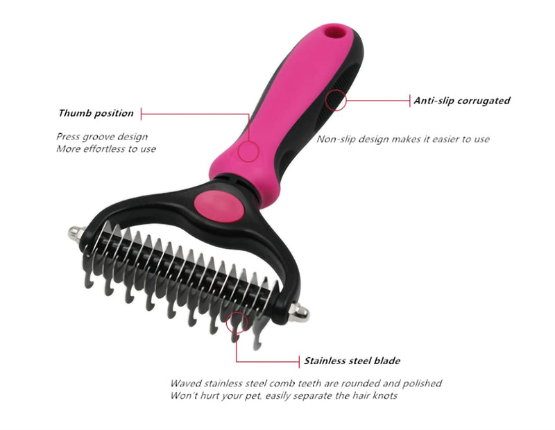 Pet Grooming Brush & Nail Clippers Trimmers - Double Sided Shedding and Dematting Undercoat Rake Comb for Dogs and Cats - Safe Dematting Comb for Easy Mats & Tangles Removing (Pink), Large