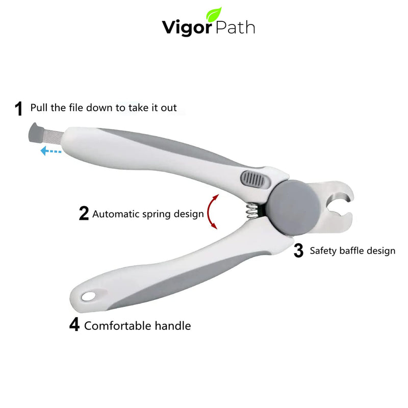 Pet Nail Clipper - Pet Grooming Tool for Nail Clipping and Trimming - Suitable for Dogs and Cats, Equipped with a Safety Guard and Razor Sharp Blade for Precision - plus a Bonus Free Nail File (Gray) - PawsPlanet Australia