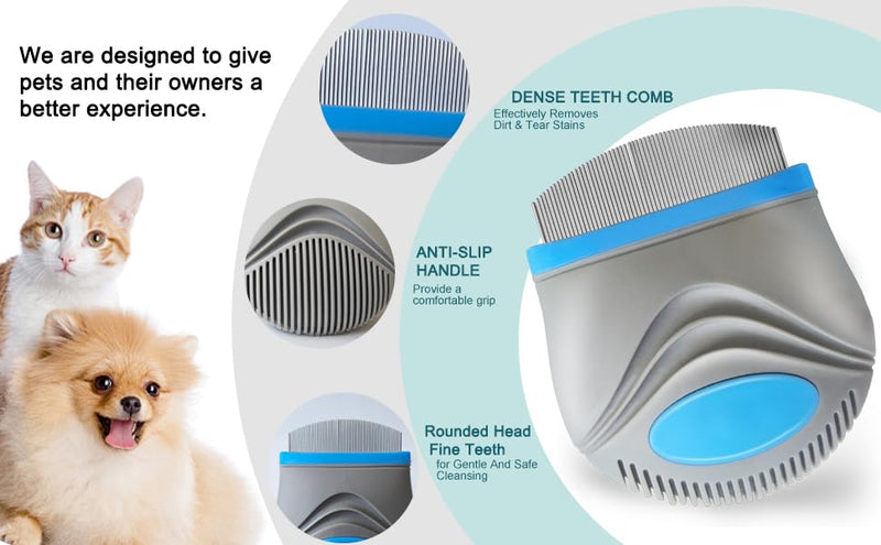 PET Facial Grooming Comb，Stainless Steel Tear Stain Remover，Gentle Round-Head Grooming Tool，Stress-free Tear Stain Remover for Dogs & Cats, Cat Grooming Kit，Lightweight & Portable Pet Grooming Brush