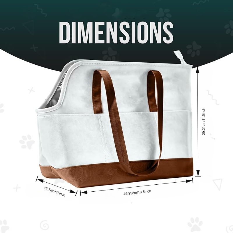 Premium Pet Carrier Tote Bag with Multiple Pockets, Brown/White PU Leather, 18.5L x 7W x 11.5H inches (Brown)