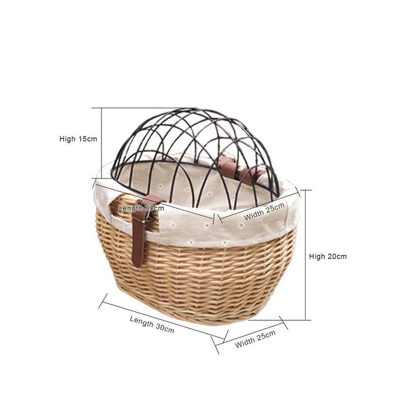 Wicker Bike Basket for Small Dogs Cats Pet Carrier Front Basket with Wire Mesh Cover (Honey Color) Honey color - PawsPlanet Australia