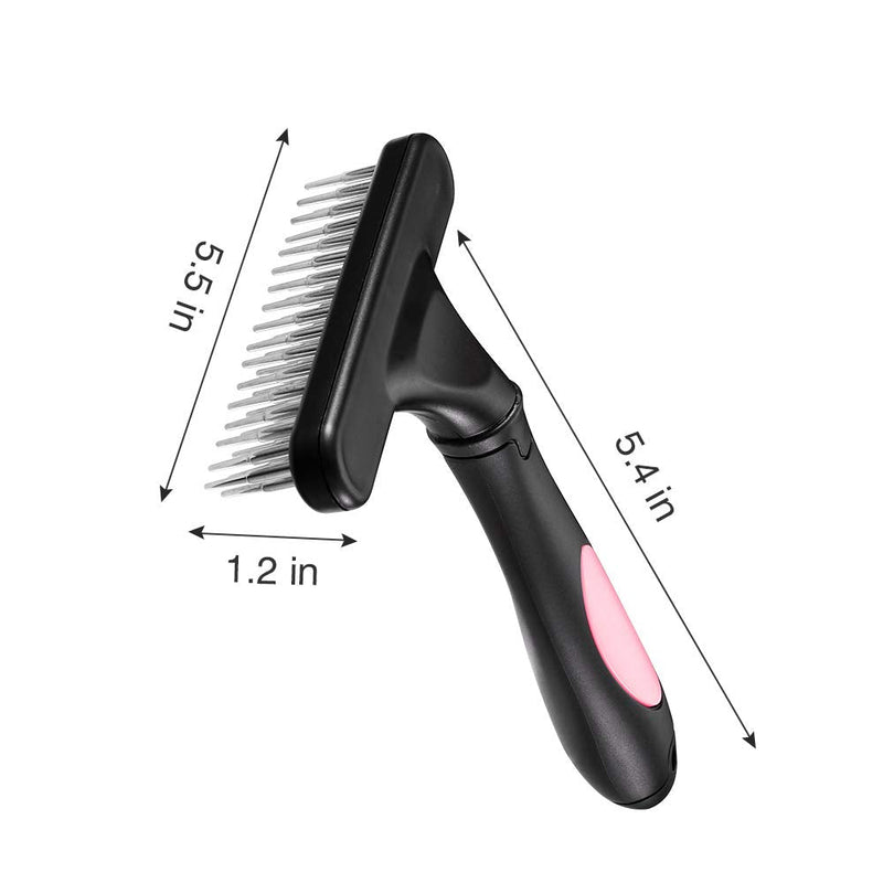 Pet Grooming Rake - Double Row Pins Shedding and Dematting Undercoat Rake Comb for Dogs and Cats - Safe Grooming & Deshedding Brush - Comb Out Mats & Tangles Easily Pink - PawsPlanet Australia