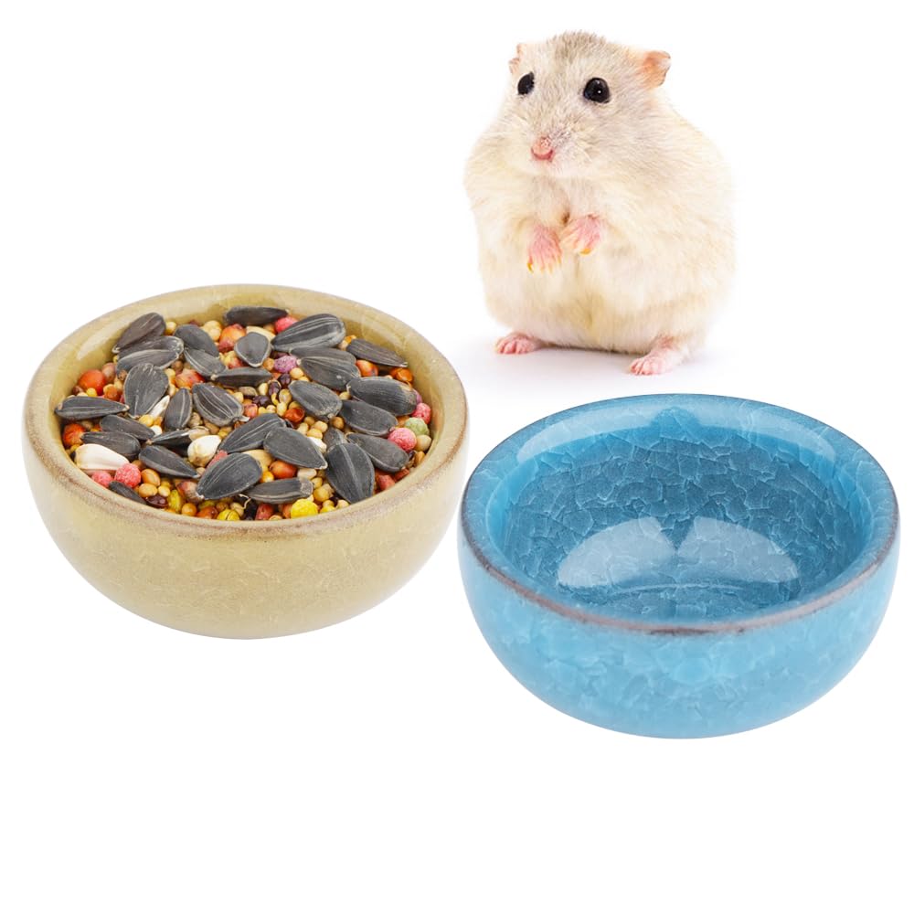 2 Pack Hamster Feeding Bowl, Hedgehog Ice Crack Design Ceramic Dish, Rat Gerbil Small Animal Food and Water Bowl (Colors May Vary)