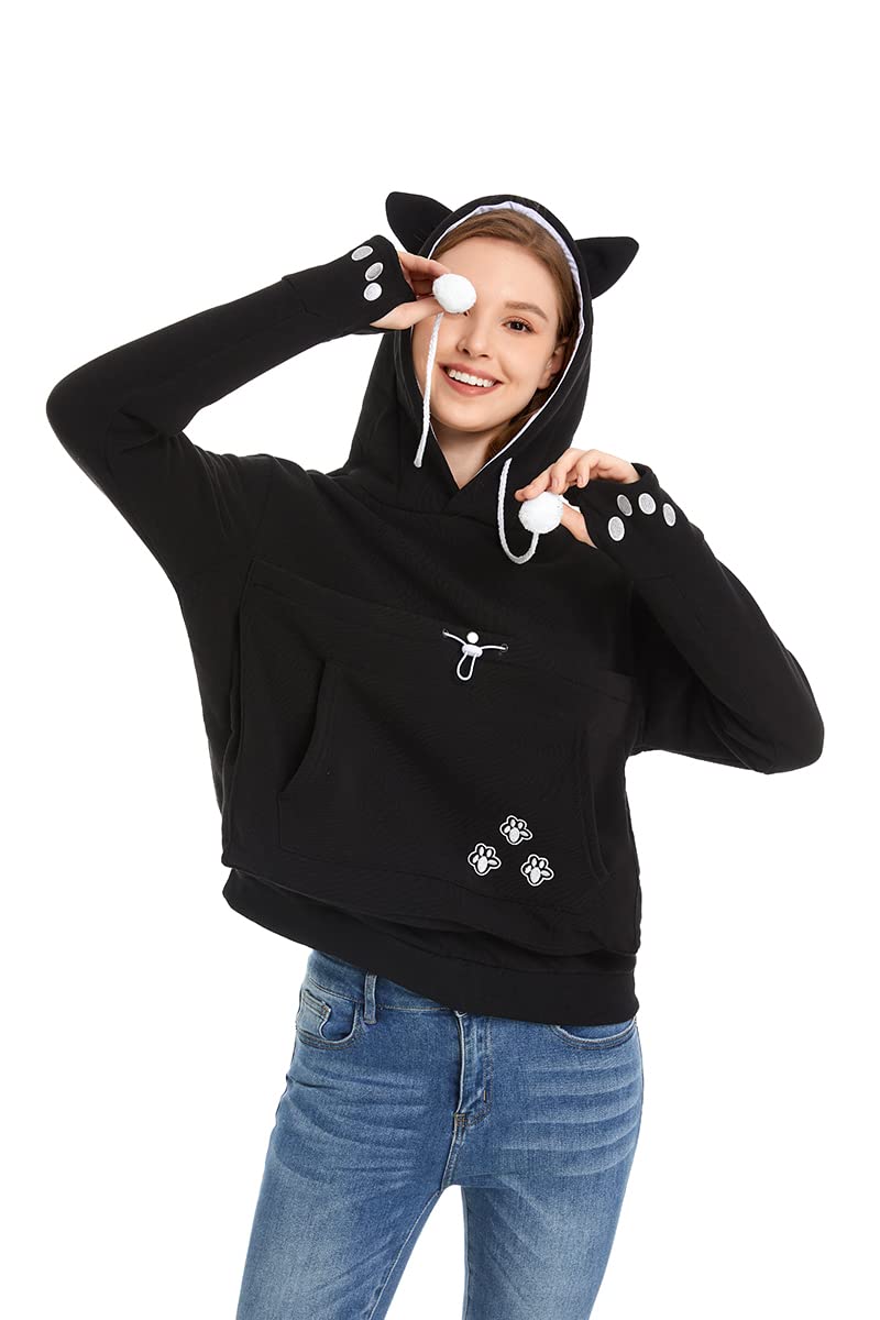 LINYUCHEN Cat Dog Pouch Hoodie Large Pet Pouch Sweatshirt Puppy Kitten Holder Carrier Pullover Shirt Unisex Hoodies X-Large Black - PawsPlanet Australia