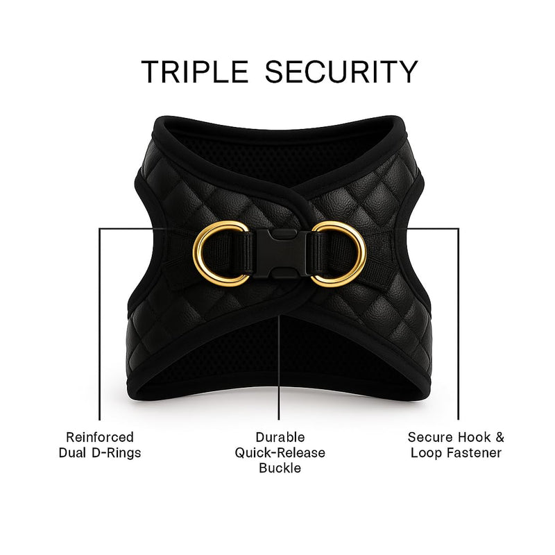 Step in Dog Cat Harness Choke Free Escape Proof Pet Vest Quilted Vegan Leather Breathable Mesh Padded for Small Medium Dogs (Black, Large) Black Large: Neck=12.5-14''/Chest:18-21'' - PawsPlanet Australia