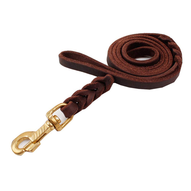Genuine Leather Dog Leash, Braided Heavy Duty Leash,Soft and Durable for Small Medium Large Dogs Walking and Trainning 5.5 Feet 5.5 feet*1/2" Brown-1/2" - PawsPlanet Australia