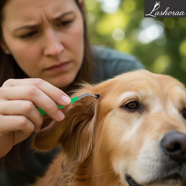 LASHORAA Tick Removal Tool Kit - Stainless Steel Tweezer & Tick Remover for Humans, Dogs, Cats & Other Pets- Dog Tick Remover Tools with Leather Case & Tick Identification Chart- Flea+Tick Removal Kit