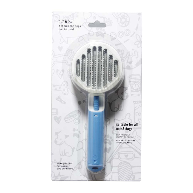 Pet Grooming Brushes Self-Cleaning Slicker Brush and Massage Brush for Dogs and Cats Long or Short Hair Removes Loose Undercoat Soft Combs Pet Supplies (Round Comb, BLUE) Round Comb, BLUE
