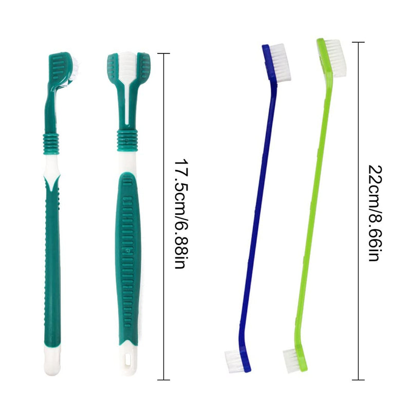 Dog Toothbrush, Pack of 4 Pet Toothbrushes, Toothbrushes for Dogs, Pet Toothbrush, 2 Triple Head Dog Toothbrushes and 2 Long Handle Dog Toothbrushes, Toothbrush Dog for Dogs and Cats