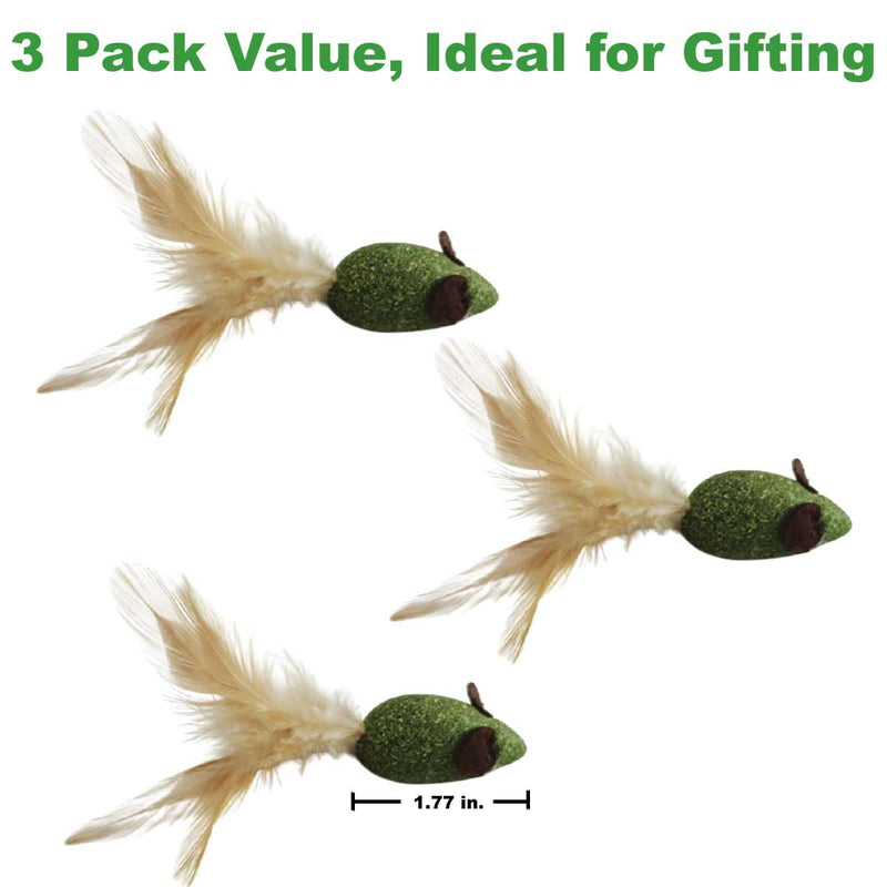 Cat Toys Catnip for Indoor Cats, 3 Pack Feather Tail Mice Toys, Interactive Cat Toys for Kittens, Chew & Chase Mouse Shaped with Organic Catnip - PawsPlanet Australia