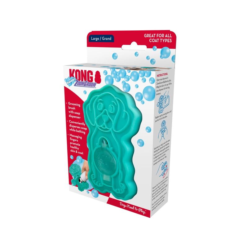 KONG ZoomGroom Bubbles Dog Brush - Soap Dispensing, Massaging and Gooming Brush for Dogs, Removes Shedding Hair - Works on All Coat Types and Lengths