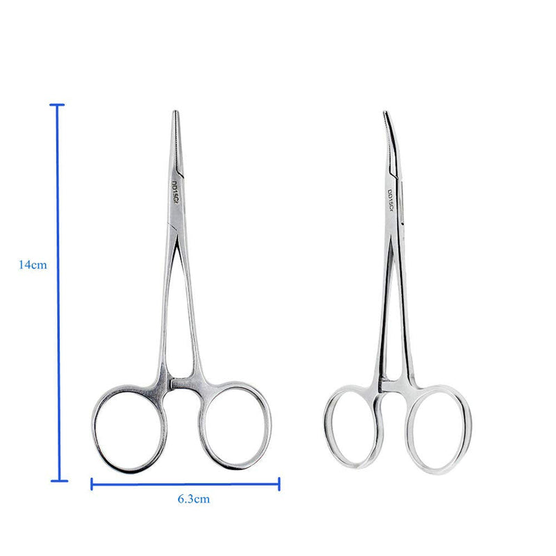 2pc Locking Straight & Curved Clamp Hemostat Forceps,Locking Tweezers Clamp for Pet Dog Grooming Ear Hair Cleaning tools 14.0 Centimetres - PawsPlanet Australia