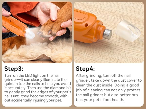 PAPIFFEED Dog Nail Grinder, Quiet 6-Speed Electric Nail Trimmer with Dual LED Light, Rechargeable for Small Medium Large Dogs, with Premium Nail Clipper (Orange Set) Orange Set - PawsPlanet Australia