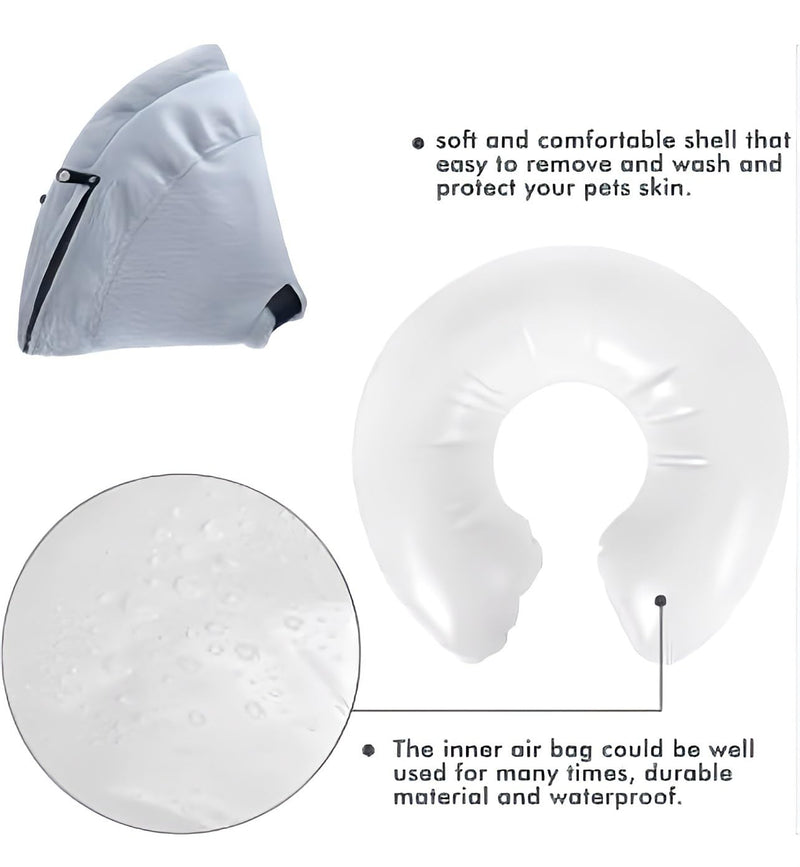 PAWRELIEF Soft Inflatable Dog Cat Cone Collar – Pet Recovery & Protective Dog Neck Collar for Medium Dogs Cats to Prevent Scratching, Licking (Grey, Medium) Gray