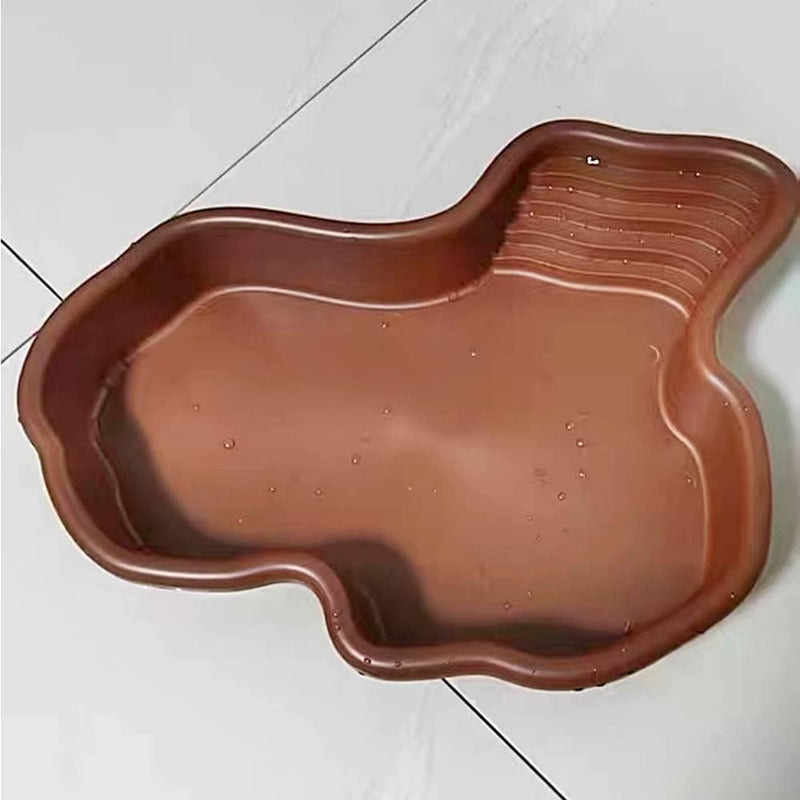 Flushbay Extra Large Reptile Bathing Pool Reptile Feeding Dish Water Bowl with Ramp Aquarium Ornament for Gecko, Snake, Turtle, Bearded Dragon, Lizard Bath (Brown) Brown - PawsPlanet Australia