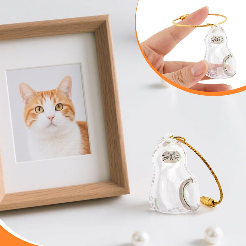 6Pcs Cat Fur Storage Bottle Cat Hair Keychain, Transparent Acrylic Cats Shape Memorial Storage Capsule Pendant, Birhthday Gift for Pet Lovers