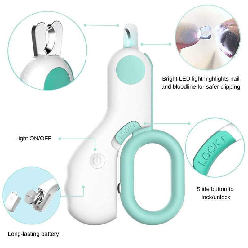 Leo's Paw Cat Nail Clipper with LED Light for Safe Cat Claw Trimming Professional Feline Trimmer & Cat Claw Clipper with Sharp Stainless Steel Blades and Childproof Lock Suits All Small Animals (Mint) Mint - PawsPlanet Australia