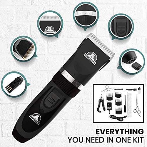 Pet Union Professional Grooming Kit - Rechargeable, Cordless Pet Grooming Clippers & Accessories, Low Noise, Suitable for Dogs, Cats and Other Pets (Grey) Grey - PawsPlanet Australia