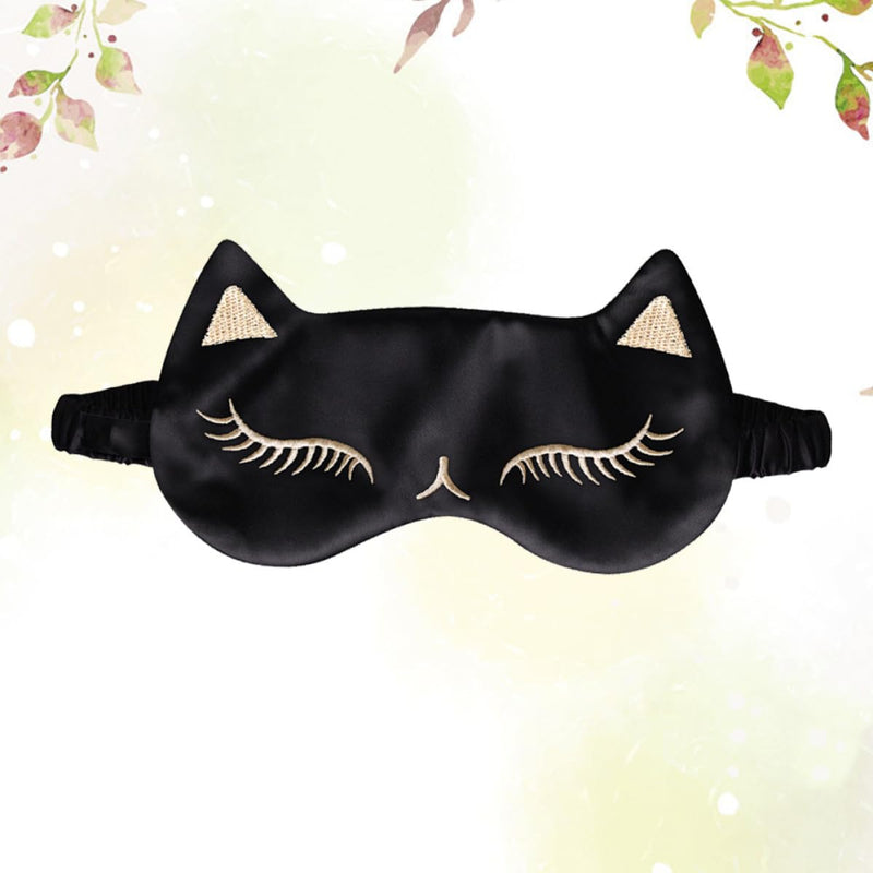 SOLUSTRE Silk Eye Mask with Cat Motif and Adjustable Strap for Eye Tiredness Relief, Black, for Home and Travel, for Women