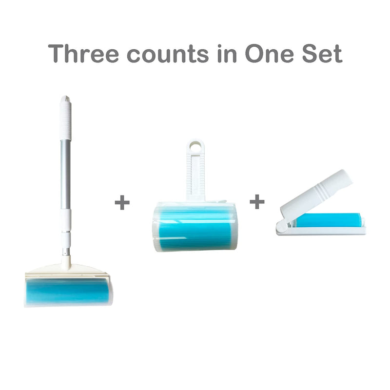 SUZZYVINE Pet Hair Remover with Long Handle, Resuable Lint Roller Cat Dog Hair Remover, Washasble Sticky, Reusable （1 Long Handle 1 Wide Roller Plus 1 Medium Roller + 1 Travel Roller 4 Pack - PawsPlanet Australia