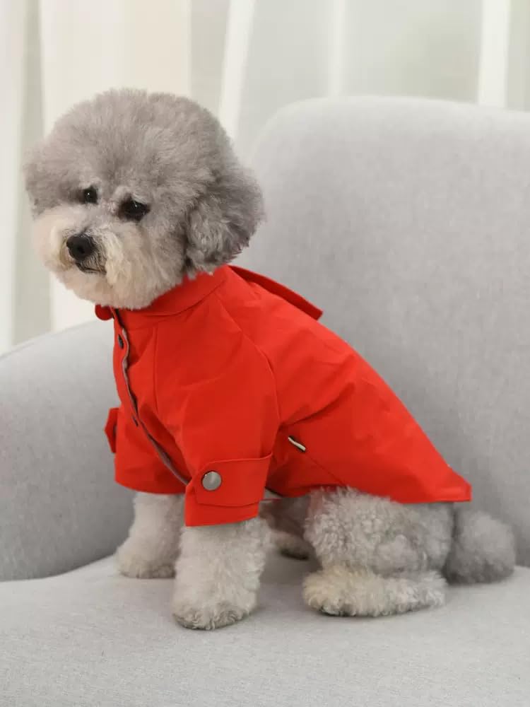 Pet Trench Coat Rain Jacket Spring Dog Clothes for Small Puppy Medium Large Dogs Cat Clothes Windproof Water Resistant - Theodore (M, Red)