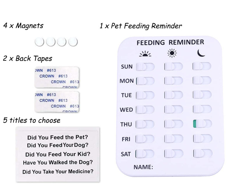 Pet Feeding Reminder for Dogs Cats - Magnetic Sticker 3 Times A Day Indication Chart Feed Your Pets, Magnets and Double Sided Tape, Did You Feed Your Dog Cat Fish Kid?