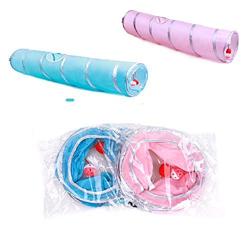 2 Way Cat Tunnel Pet Play Tube - Collapsible Tunnel for Small Pet /Cat /Kitty /Doggy /Rabbit Blue