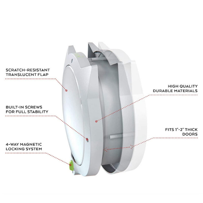 Cat Flap Door Magnetic, Cute Cat Door, 4 Locking Modes Plastic Automatic Cat Door for Interior Exterior Doors (White) White