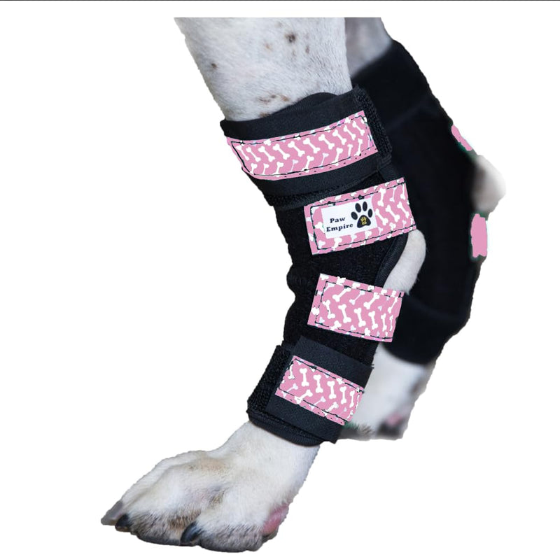 Pair of Dog Leg Braces, Ultra Supportive, Comfortable, Dual Metal Springs, Canine Hock Brace for Joint Arthritis, Assists Injury & Sprains (Pink Dog Bone, Large) Pink Dog Bone