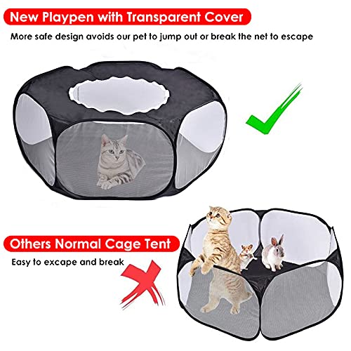Small Animals Cage Tent, Pet Playpen with Top Opening Foldable Breathable Yark Fence for Guinea Pig, Rabbits, Hamster, Chinchillas and Hedgehogs (Black) Black - PawsPlanet Australia