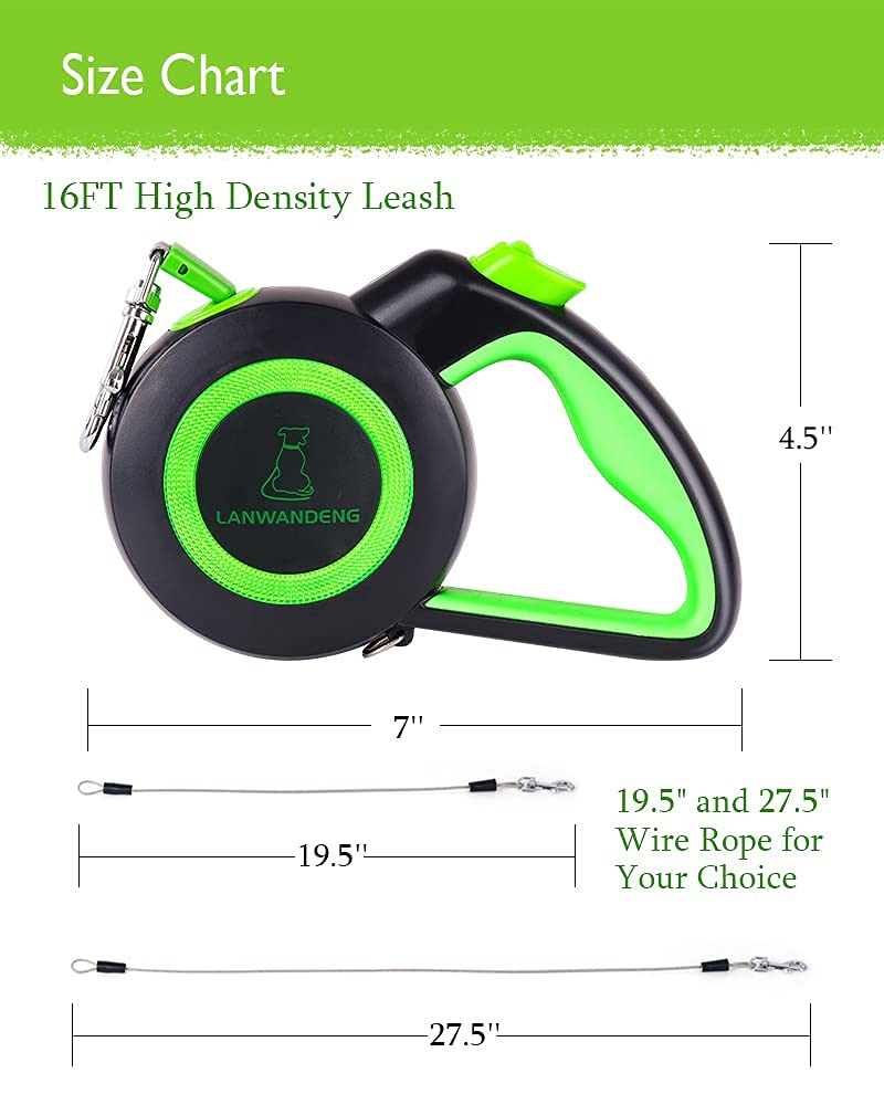 Chew Proof Retractable Dog Leash with 2 Heavy Duty Anti-Chewing Wire Ropes, 16FT Leashes 360 Tangle Free for 2 Dogs, Dual Dog Lead for Small/Medium/Large Dogs Medium Green - PawsPlanet Australia