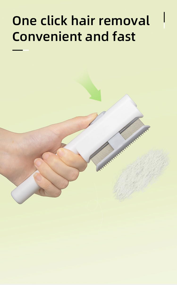 Cat Shedding Comb for Long Matted Hair, Cat Flea Comb for Indoor Cats or Dogs, Release Button Self-Cleaning Pet Combs, Long & Short Stainless Steel Metal Teeth, White - PawsPlanet Australia