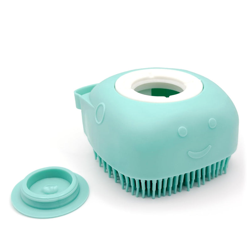 HamInWay Dog Bath Brush, 2-in-1 Dog Grooming Brush with Built-in Shampoo Dispenser, Gentle Silicone Bristles for Bath & Massage, Non-Slip Handle, Easy Clean Design for Dogs, Cats & Small Pets, Blue - PawsPlanet Australia