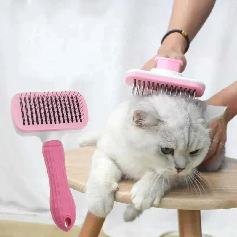 Generic Pink Cat grooming brush, Pet hair brush with Massage Particles, Self Cleaning Dematting Comb for Dogs and Cats, Easy to Use, Ergonomic Handle Design - PawsPlanet Australia