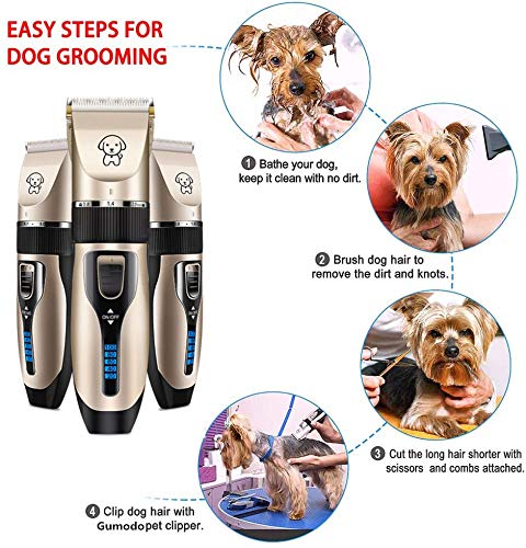 Professional USB Dog Clippers Low Noise Rechargeable Pet Trimmers Cordless Pet Grooming Kit Electric Pet Hair Clippers Dog Shavers with LED Display Nail Kits Replacement Blade - PawsPlanet Australia