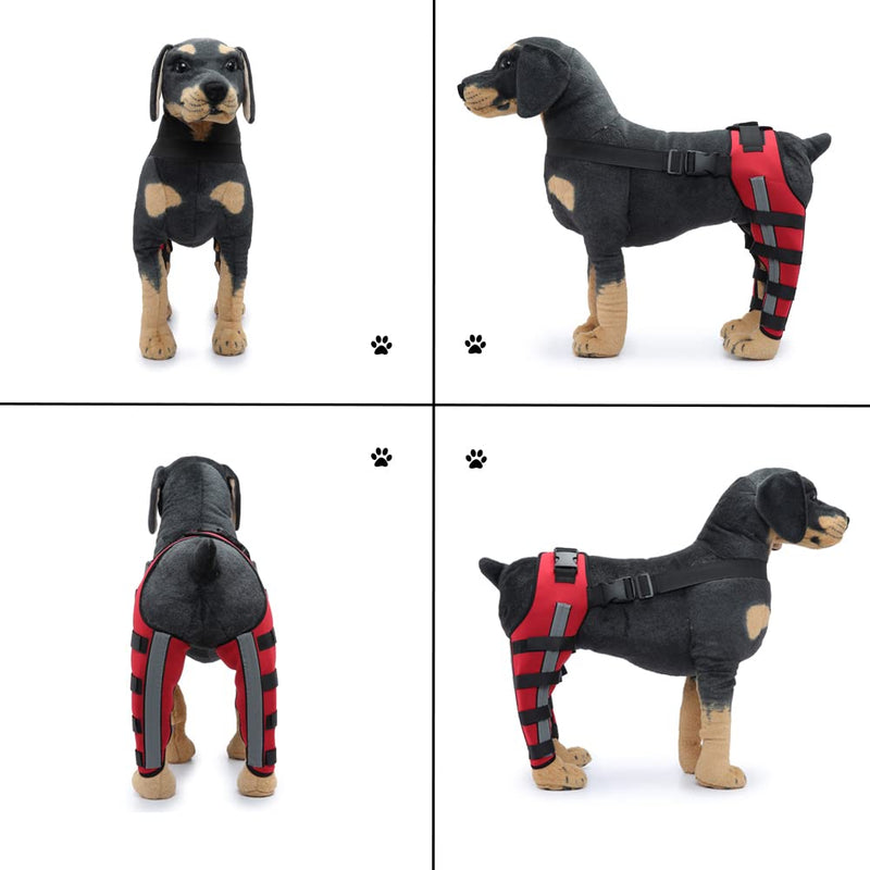 Dog Knee Brace Adjustable Dog Double Rear Leg Brace with Metal Hinged Flexible Support and Reflective Seat Belts Dog Acl Brace Hind Leg Red (XS) XS