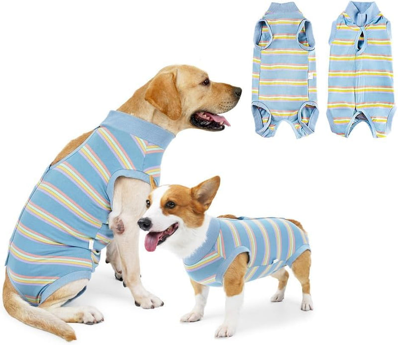 Pet Recovery Suit After Surgery - Abdominal Wounds Breathable Striped Leisure Wear Shirt, E-Collar Alternative Cats Dogs Neuter Spay Anti Licking Clothes for Male Female Pets (Small) Small Blue