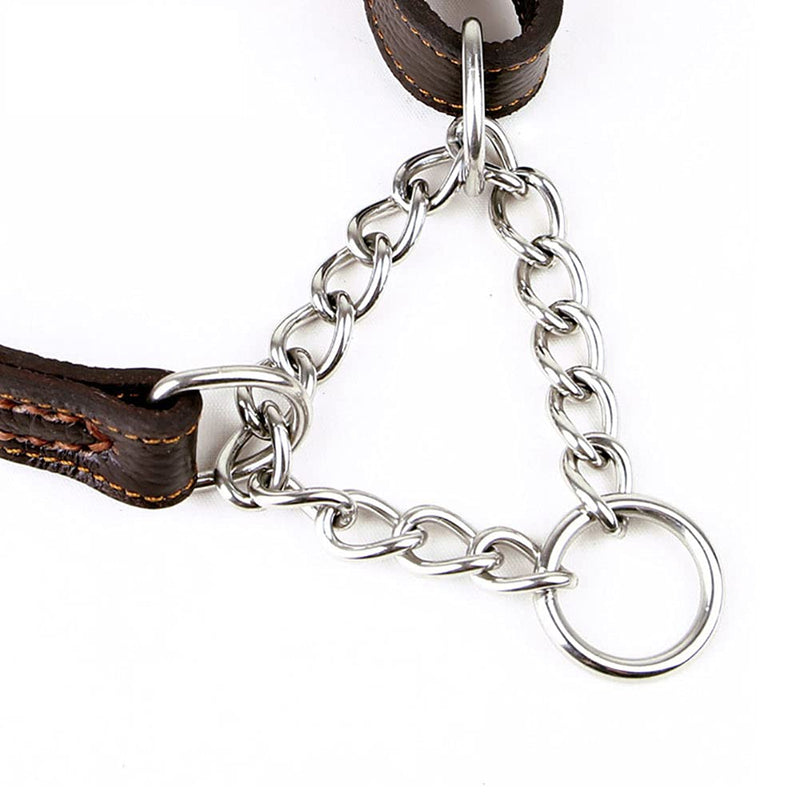 Love Dream Martingale Collars for Dogs, Leather Training Dog Collar, Stainless Steel Chain Anti-Escape No Pull Dog Collar for Medium Large Dogs (M(13.8"-18.9"), Brown) M(13.8"-18.9") - PawsPlanet Australia