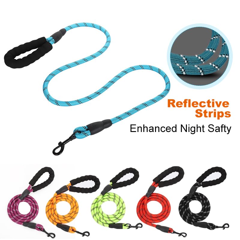 Dog Leash with Padded Handle, Slip Lead Leashes Strong No Pull Training Rope Highly Reflective Threads for Medium Large Dogs,Blue,6 FT Blue 1/2" x 6 FT（20~120lbs.） - PawsPlanet Australia