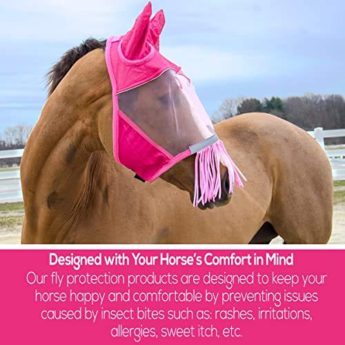 Derby Originals Reflective Safety Horse Fly Mask with Ears and Nose Cover Fringes Full Horse (Large) Black - PawsPlanet Australia
