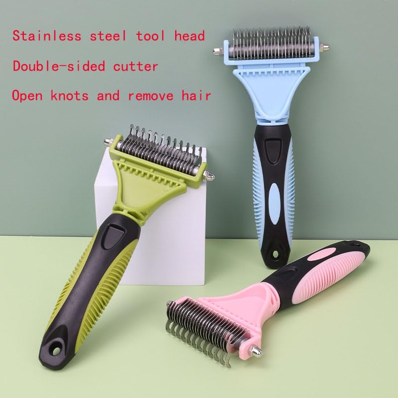 Pet Dematting Comb - 2 Sided Undercoat Rake for Cats & Dogs - Safe Grooming Tool for Easy Mats & Tangles Removing - Medium and Long Haired Cats Dogs Brush for Shedding. (Pink) Pink - PawsPlanet Australia
