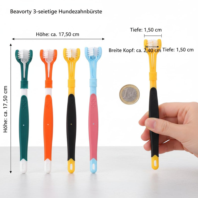 Beavorty 3-Sided Pet Toothbrush 5-Pack with Soft Bristles for Effective Dog Teeth Cleaning and Dental Care Against Tartar and Bad Breath