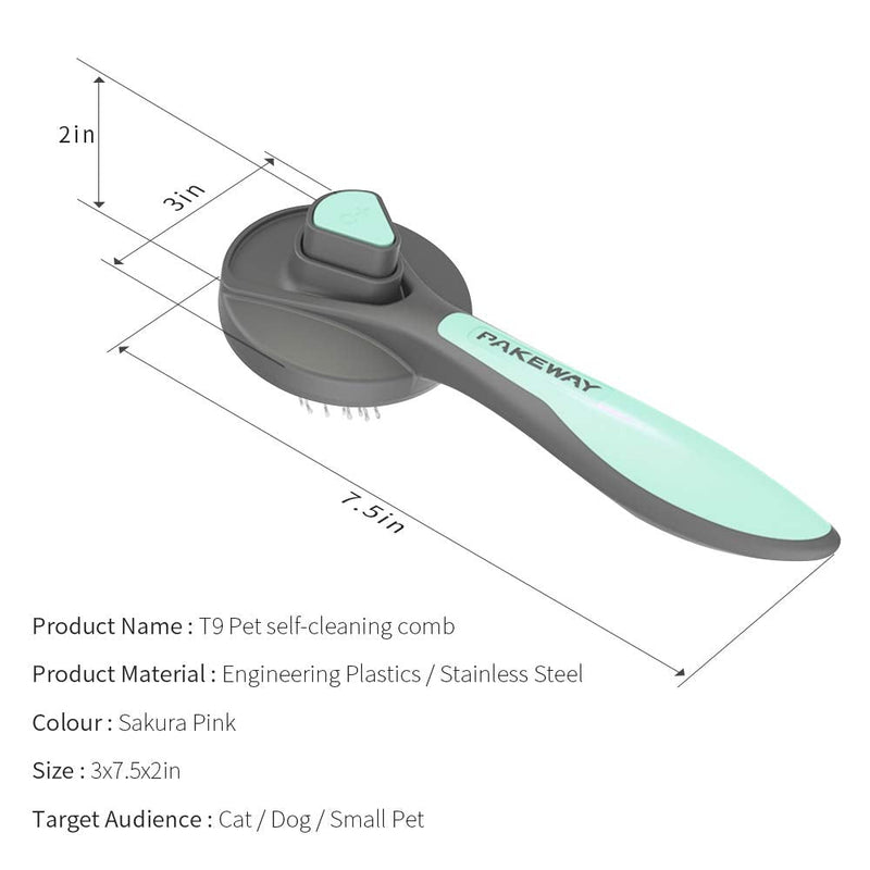 PAKEWAY Cat & Dog Grooming Brush - Self Cleaning, Release Button, Kitten & Pet Brush for Short, Medium & Long Hair (Green) Green - PawsPlanet Australia