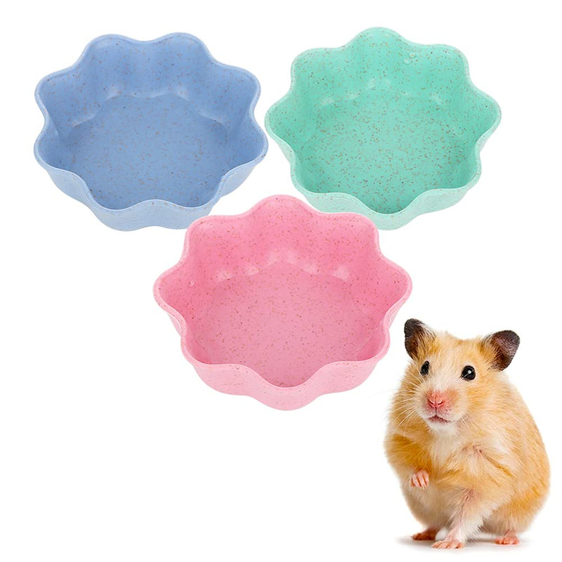 3 Pcs Hamster Food Bowl Small Cute Shape Food Dish for Hamster Rat Mice and Other Small Animals (Pink, Green and Blue)