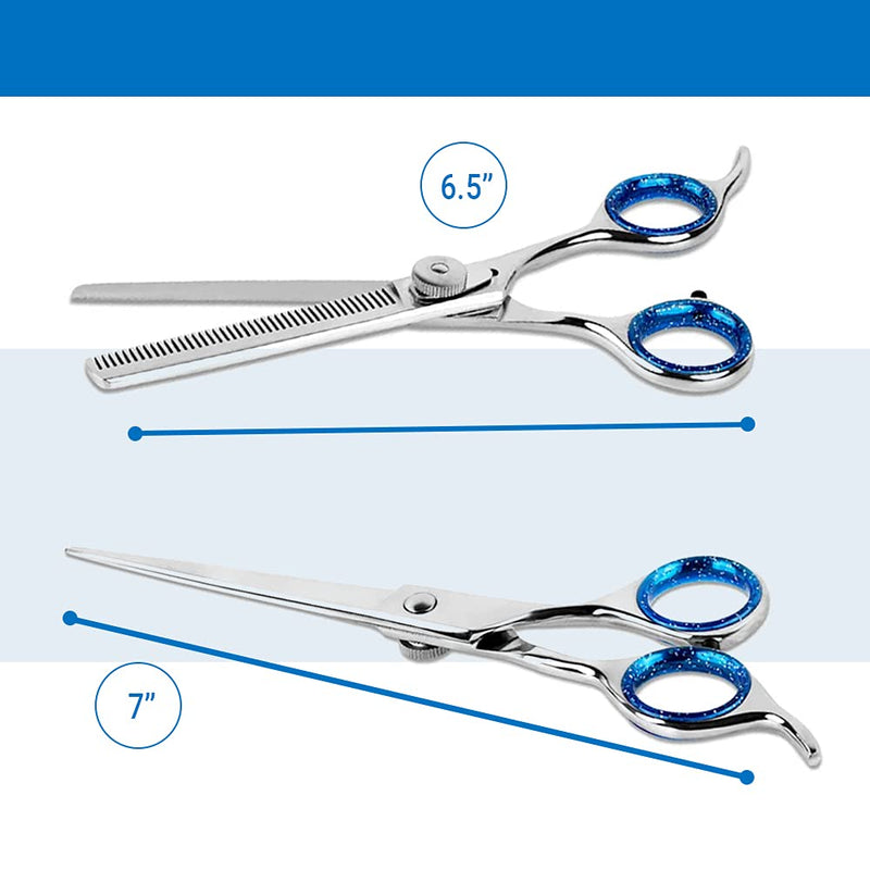 Laazar Pet Grooming Set - 7" Straight Pet Grooming Scissors & 6.5" Pet Thinning Shears with 42 Teeth | Professional Dog Scissors Kit | Use as Cat and Dog Shears 7 Inch - PawsPlanet Australia