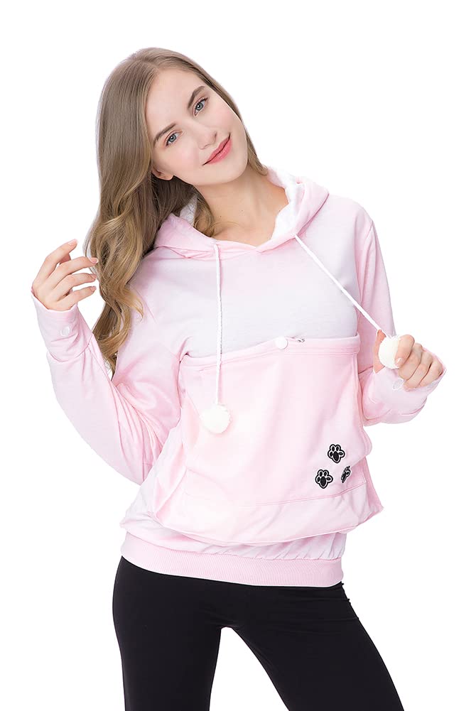 Jomago Womens Pet Carrier Thin Hoodies Kitten Puppy Pouch Shirts Animal Holder Hood Long Sleeve Sweatshirt 3X-Large Pink - PawsPlanet Australia