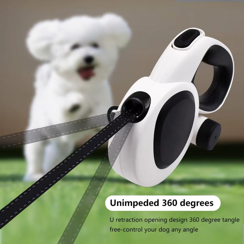 4-in-1 Retractable Dog Leash 16ft with LED Light, Poop Bag Dispenser & Bags – Heavy Duty, Tangle-Free Leash for Small to Large Dogs up to 110lbs, One-Button Brake & Anti-Slip Handle (L) - PawsPlanet Australia