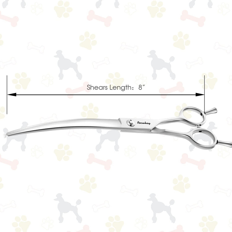 Dog Cat Scissors for Grooming, Pet Shears for Thick Coats and Matted Hair, Thinner Curved Straight Chunker Stainless Steel Shears (8.0" Curved Silver) 8" Curved - PawsPlanet Australia
