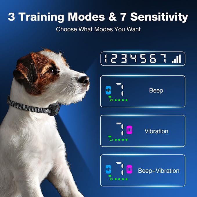 AOZOOM Bark Collar for Large Medium Small Dogs, Rechargeable Dog Bark Collar with Beep & Vibration Mode, Waterproof Anti Bark Collars for Dogs with 7 Sensitivities Black - PawsPlanet Australia
