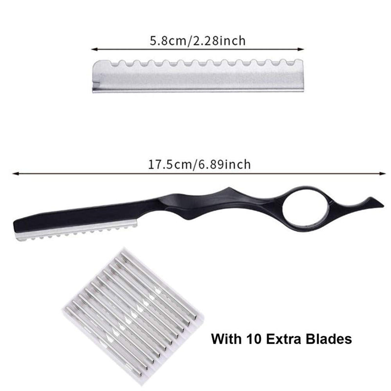 11Pcs Hair Styling Thinning Razor Set - 1 Razor, Thinning Comb, Texturizing Cutting Razor and 10 Replacement Stainless Steel Blades for Salon & Home Use (Black) Black - PawsPlanet Australia